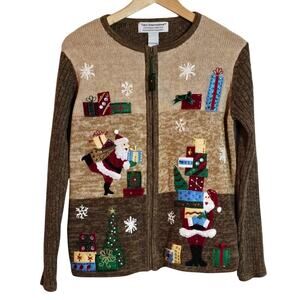 VTG Tiara Christmas Sweater Cardigan Tacky Medium Holiday Ugly Christmas Sweater